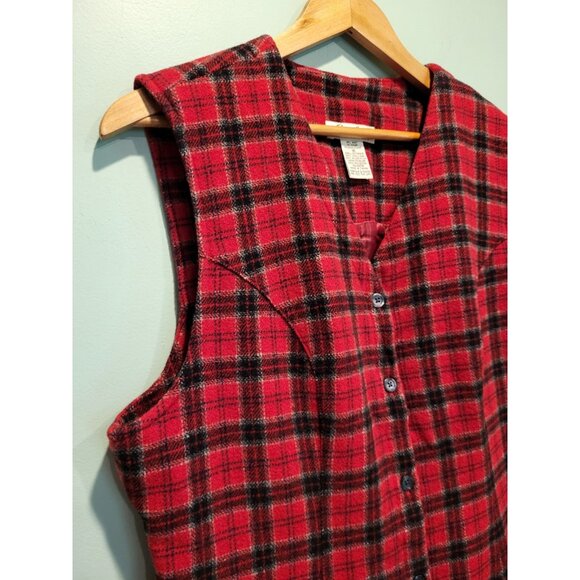 Vtg Eddie Bauer Wool Blend Red Plaid Sleeveless Button Up Dress Sz 16 - Picture 4 of 8